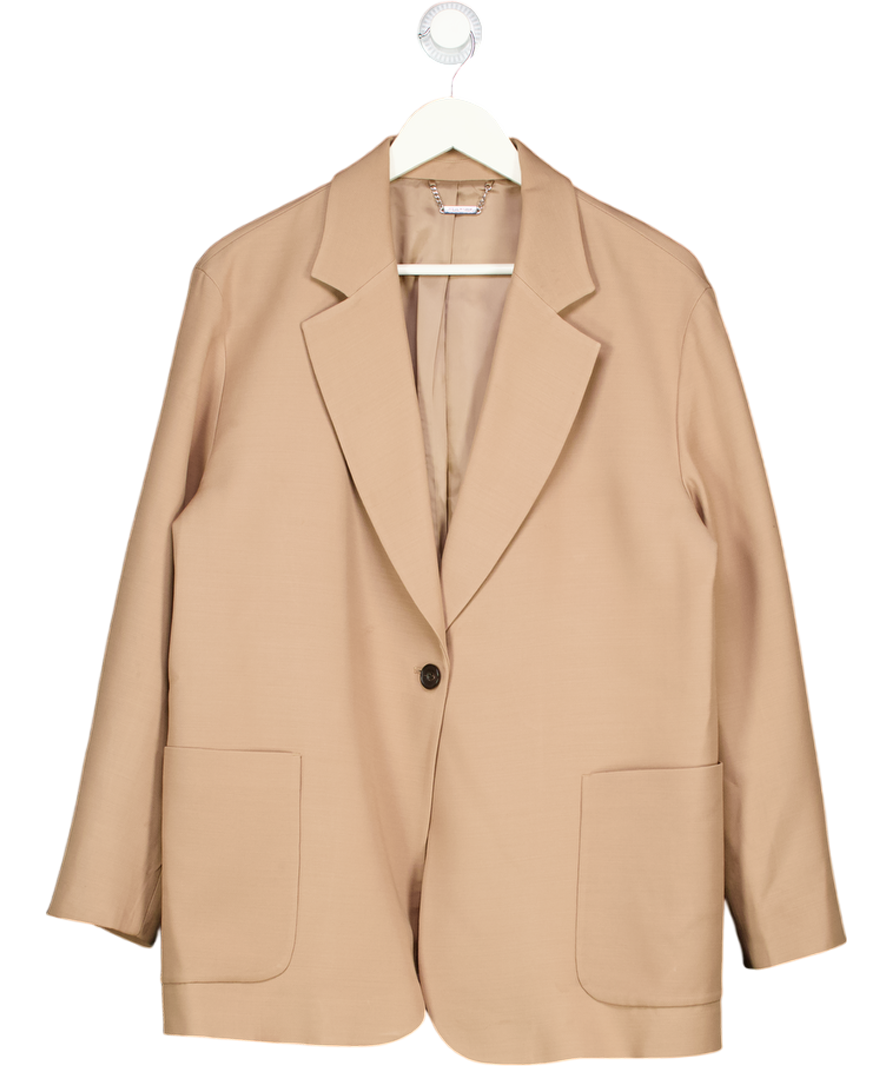 Lily Silk Beige Silk Wool Blend Oversized Blazer UK S