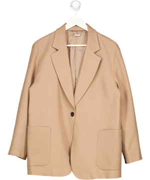 Lily Silk Beige Silk Wool Blend Oversized Blazer UK S