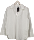 M&S White Long Sleeve Linen Blend Notch Neck Shirt UK 18