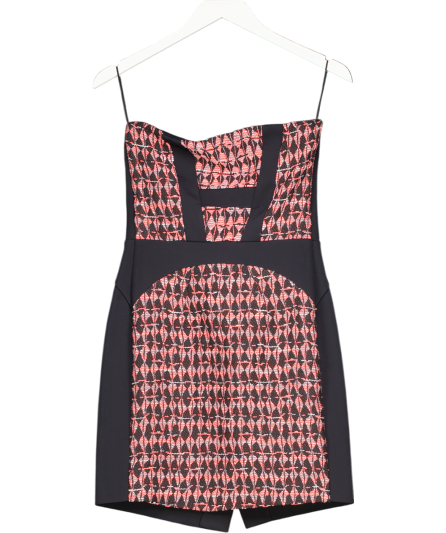 MAJE Black / Pink Tweed Jacquard Bandeau Strapless Bodycon Mini Dress Fr40 UK 12