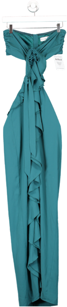 Club L Blue Powerful- Petrol Cut Out Halter Neck Maxi Dress With Flower & Ruffles UK 8