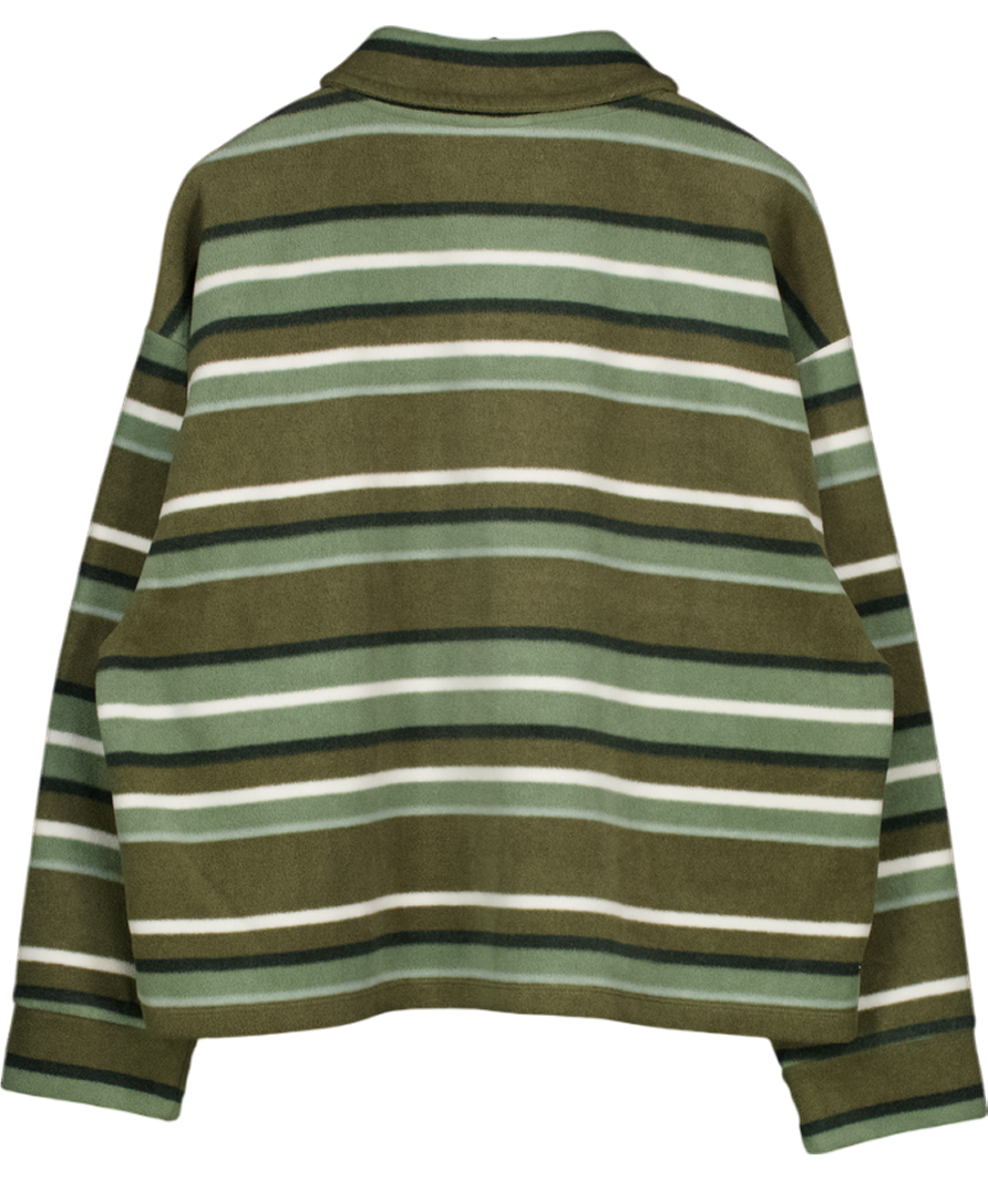 SISTERS & SEEKERS Folk Fleece Shirt In Khaki Green  Stripe UK M