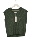M&S Per Una Smokey Green Wool Blend  Green Embellished Cable Knit Vest UK M