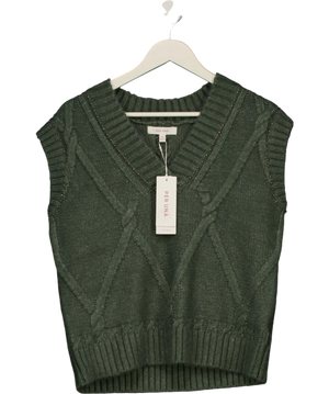 M&S Per Una Smokey Green Wool Blend  Green Embellished Cable Knit Vest UK M