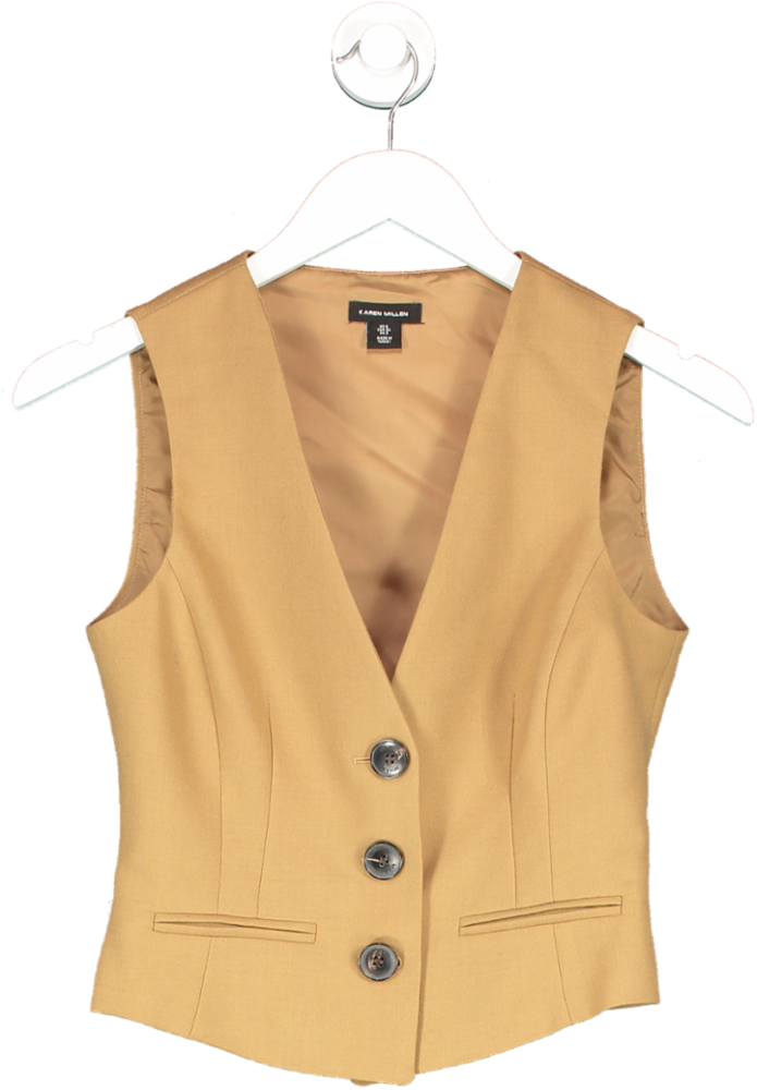 Karen Millen Brown Premium Wool Flannel Waistcoat UK 6