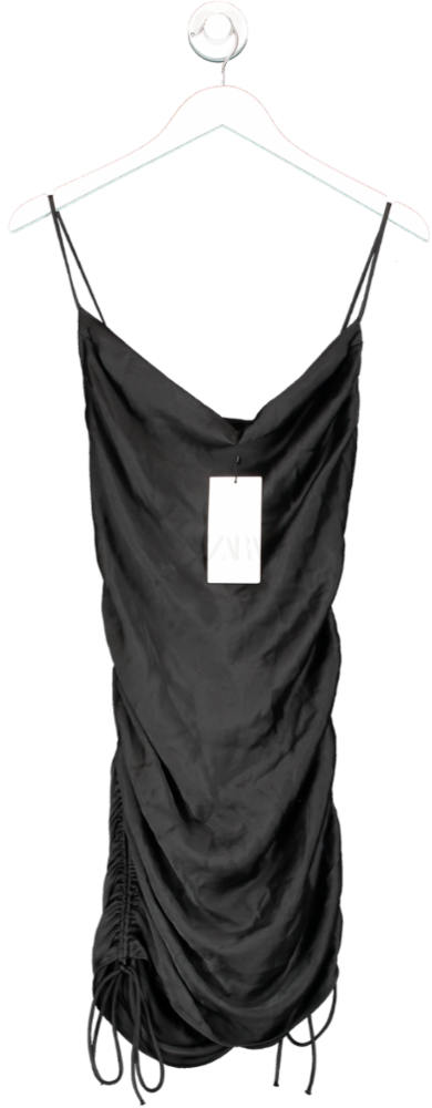ZARA Black Ruched Side Satin Mini Dress BNWT UK S