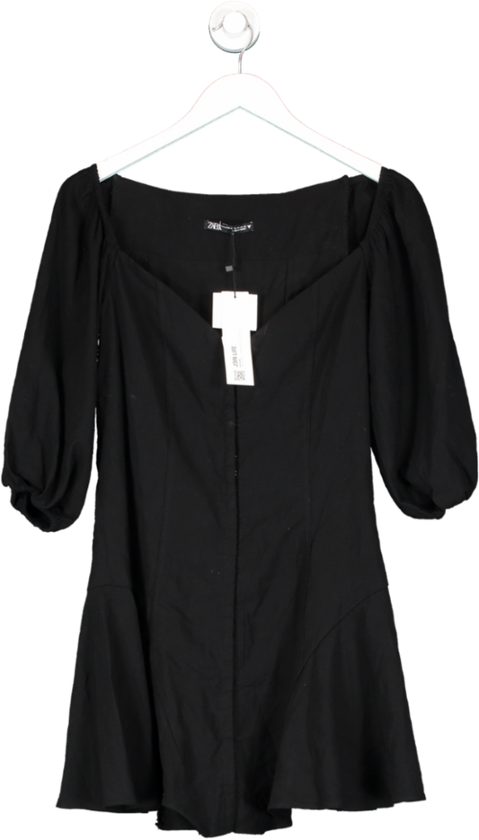 ZARA Black Balloon Sleeve Corset Mini Dress BNWT UK M