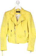 Royal Sunday Yellow Faux Leather Studded Biker Jacket UK S