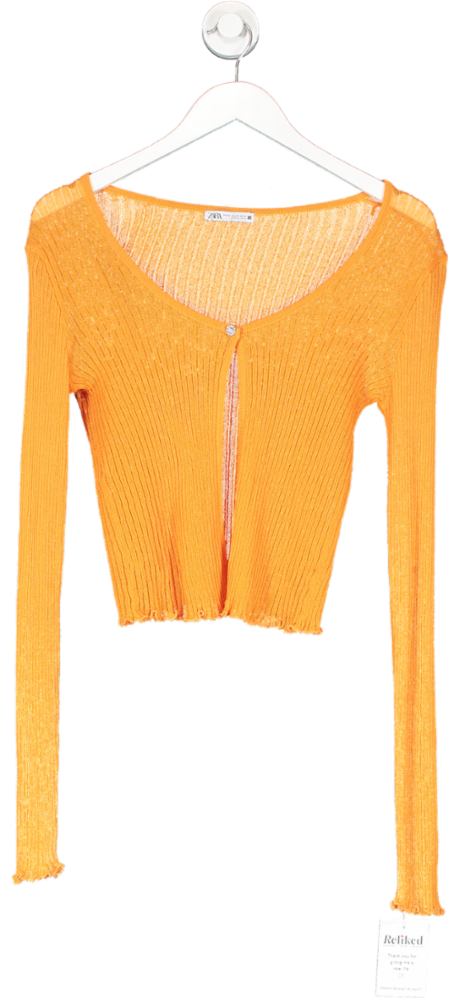 ZARA Orange Fine Knit Cardigan UK XS