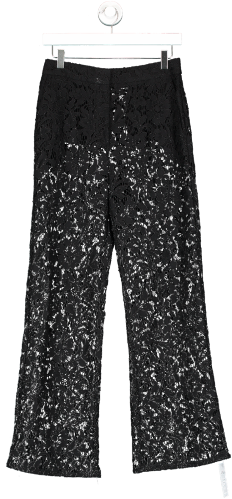 Reiss Atelier Black Sheer Lace Wide Leg Trousers UK 8