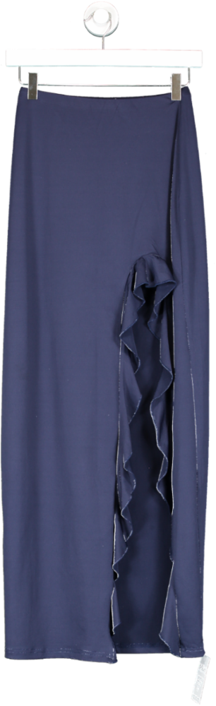 4th & Reckless Blue Frill Detail Thigh Split Maxi Skirt UK 6