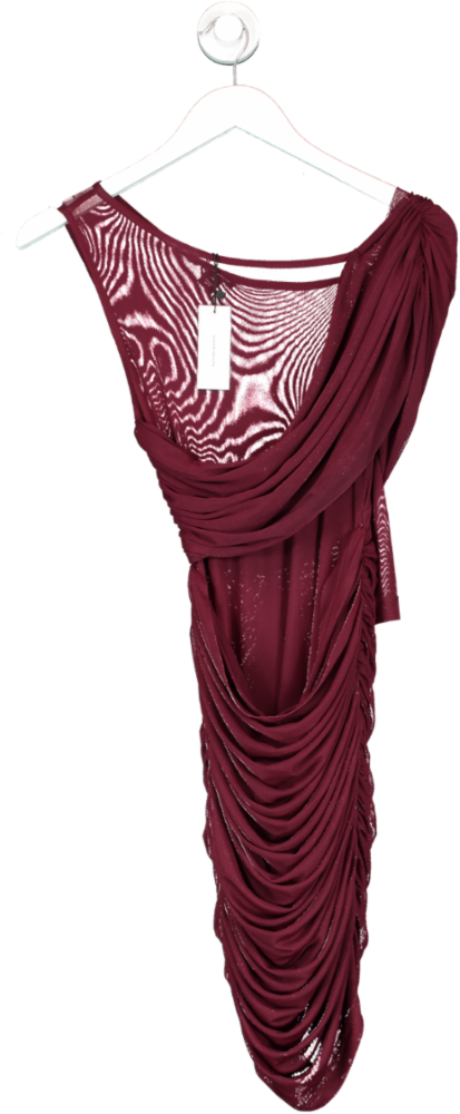 Karen Millen Red Ruched Mesh Asymetric Jersey Mini Dress UK XS