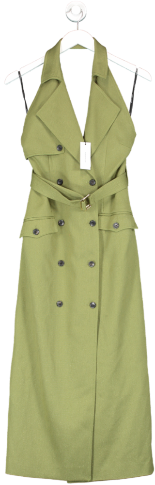 Karen Millen Green Relaxed Tailored Belted Halter Column Dress UK 8