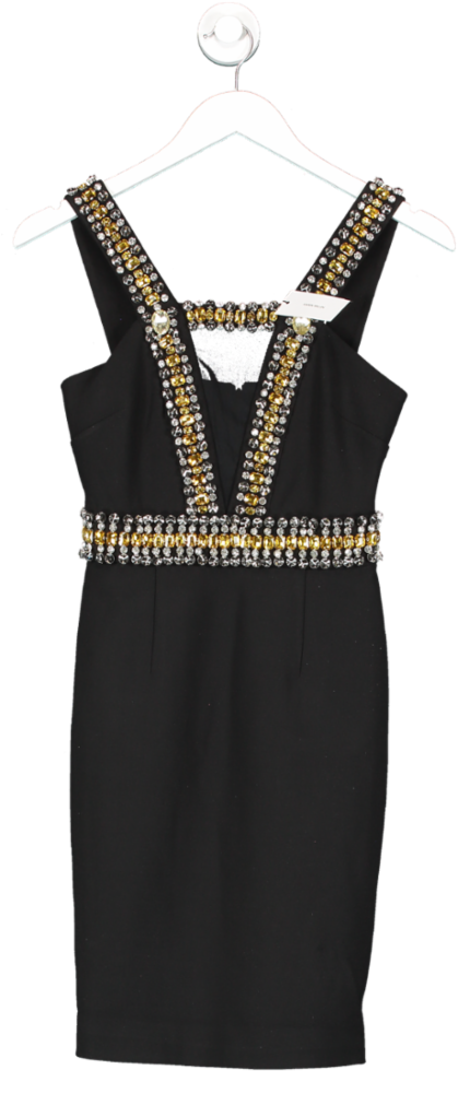Karen Millen Black Embellished Halter Figure Form Mini Dress UK 6