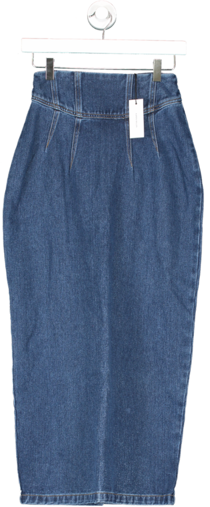 Karen Millen Blue Contrast Stitch Detail Corset Waist Denim Midi Skirt UK 6