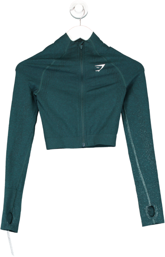 gymshark Green Vital Seamless 2.0 Midi Zip Up Jacket UK XS
