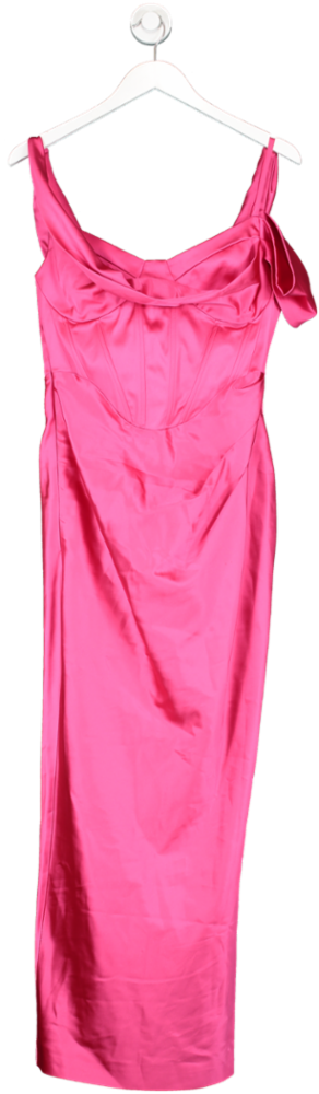 Karen Millen Pink Italian Structured Satin Drape Column Midaxi Dress UK 10