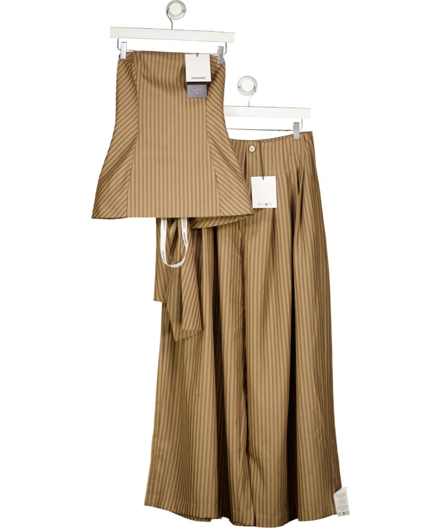 ARRANGE 2-piece Co-ord Bandeau Top & Wide Leg Trousers Set In Chocolate Brown Stripe UK 10