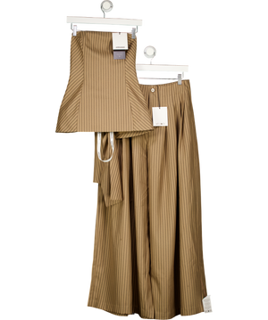 ARRANGE 2-piece Co-ord Bandeau Top & Wide Leg Trousers Set In Chocolate Brown Stripe UK 10