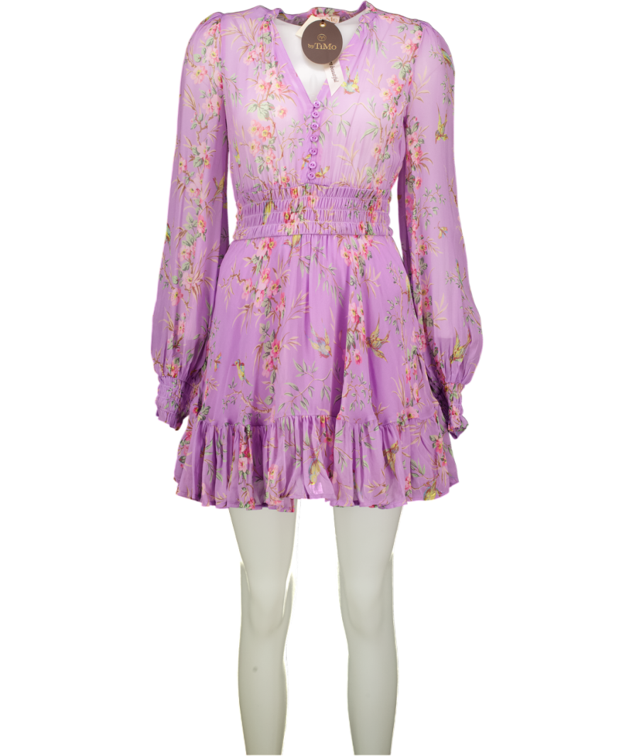 ByTIMO Purple Lilac Mini Long Sleeved Dress In Plum Garden UK S