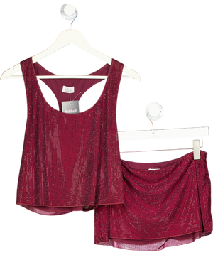 Oh Polly Red Aine Embellished Jersey Scoop-neck Racerback Top And Mini Skirt Set UK 8