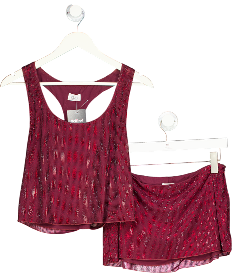 Oh Polly Red Aine Embellished Jersey Scoop-neck Racerback Top And Mini Skirt Set UK 8