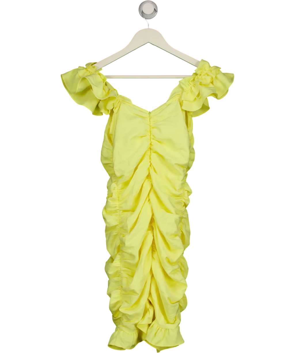 ZARA Yellow Ruched Ruffle Mini Dress Tag UK S