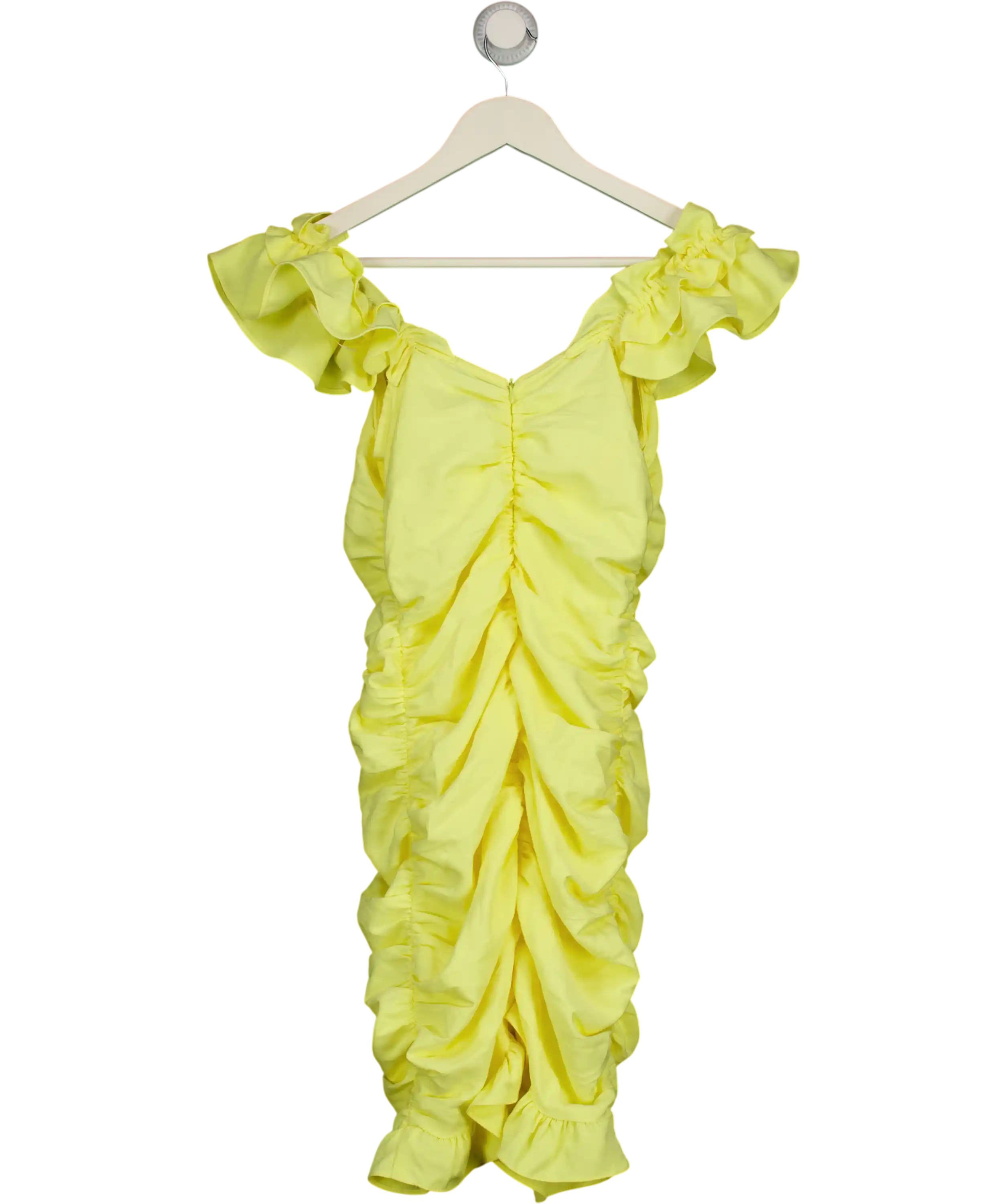 ZARA Yellow Ruched Ruffle Mini Dress Tag UK S