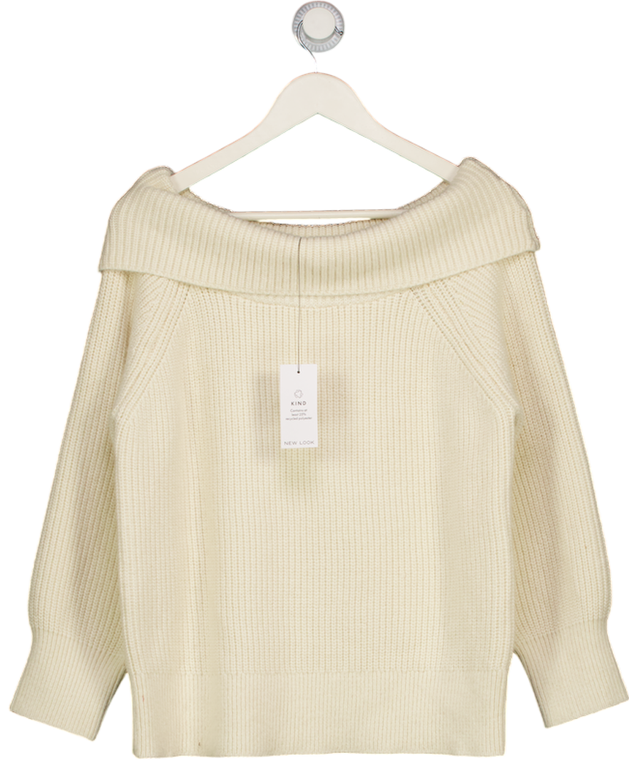 NEW LOOK Cream Ribbed Bardot Knit Jumper UK 14