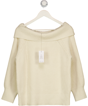 NEW LOOK Cream Ribbed Bardot Knit Jumper UK 14