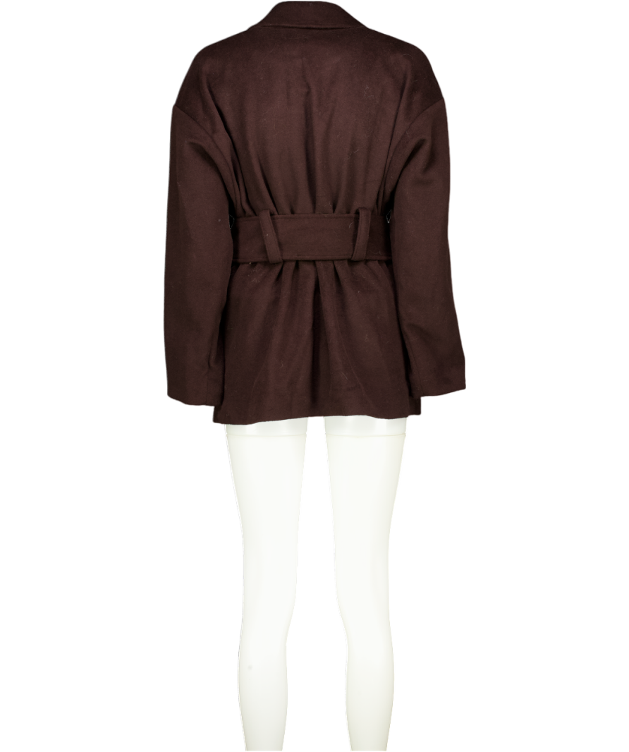 Karen Millen Chocolate Brown Brushed Wool Belted Wrap Tailored Short Coat UK 8