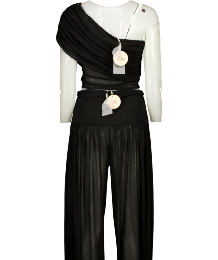 CAMILA COELHO 2-piece Black  Sheer Mesh Emmaline One Shoulder Top & Balloon Trouser Set UK M