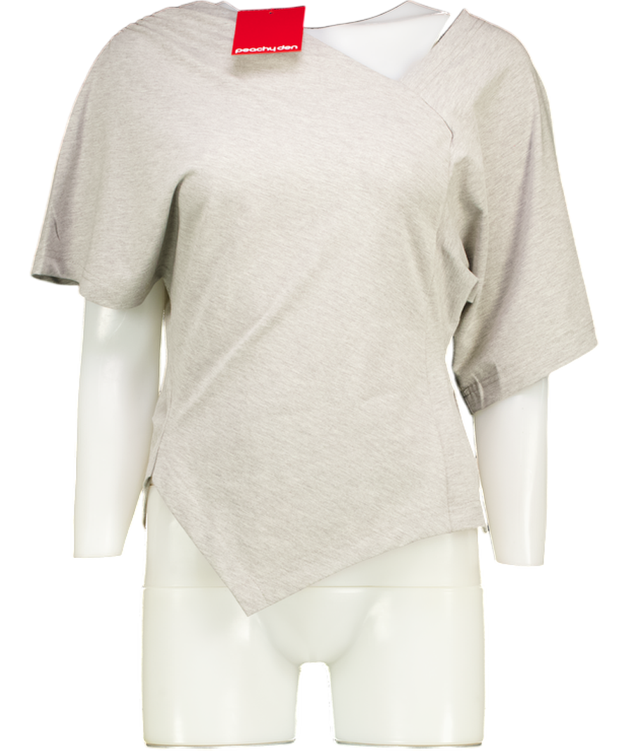 PEACHY DEN Grey Nico Asymmetric Cotton-jersey Top UK L