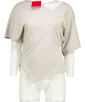 PEACHY DEN Grey Nico Asymmetric Cotton-jersey Top UK L