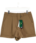HOLLAND COOPER Khaki Green Pleated Wide Leg Short Stone With Gold Hc Logo Embellishment UK 12