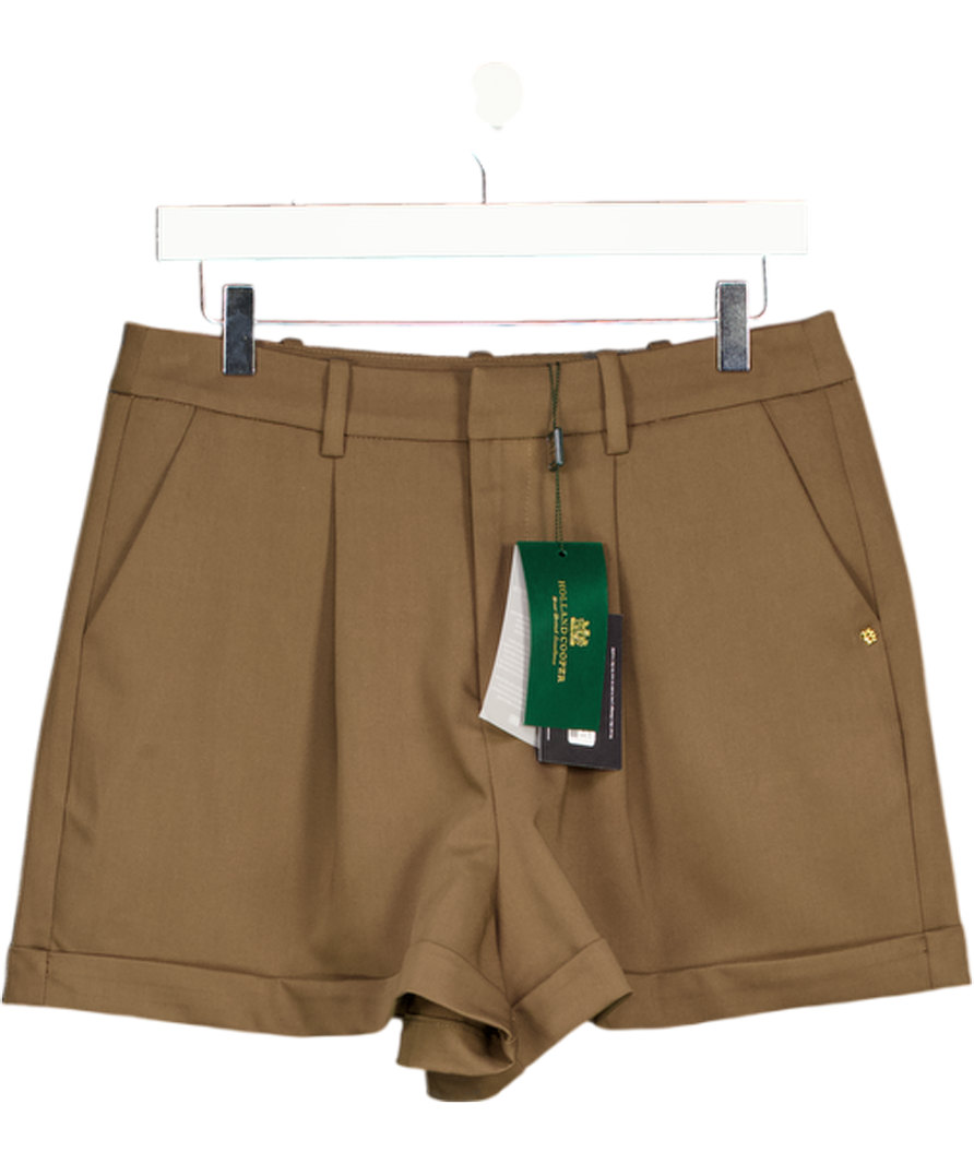 HOLLAND COOPER Khaki Green Pleated Wide Leg Short Stone With Gold Hc Logo Embellishment UK 12