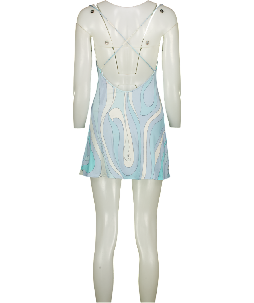 PUCCI Sky Blue Iride-print Satin-jersey Mini Dress UK 10