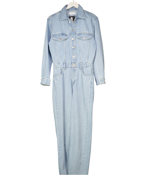 MANGO Blue Long Denim Jumpsuit UK S