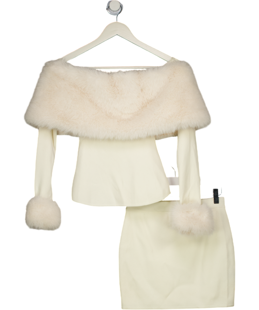 NANA JACQUELINE 2-piece Cream Fur Trimmed Nadine Top And Skirt Set UK S