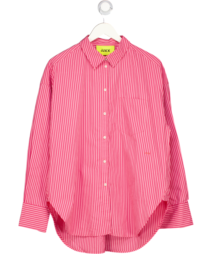 JJXX Oversize Pink / Red Striped Cotton Poplin Shirt UK M