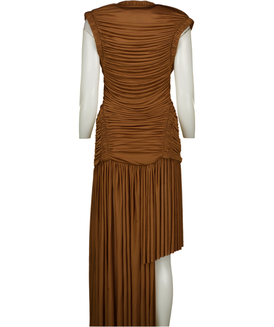 CHRISTOPHER ESBER Brown Theron Draped Ruched Gown UK 10