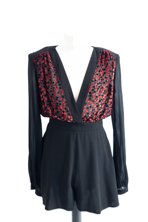 Pinko Black & Red V-neck Textured Playsuit UK 10