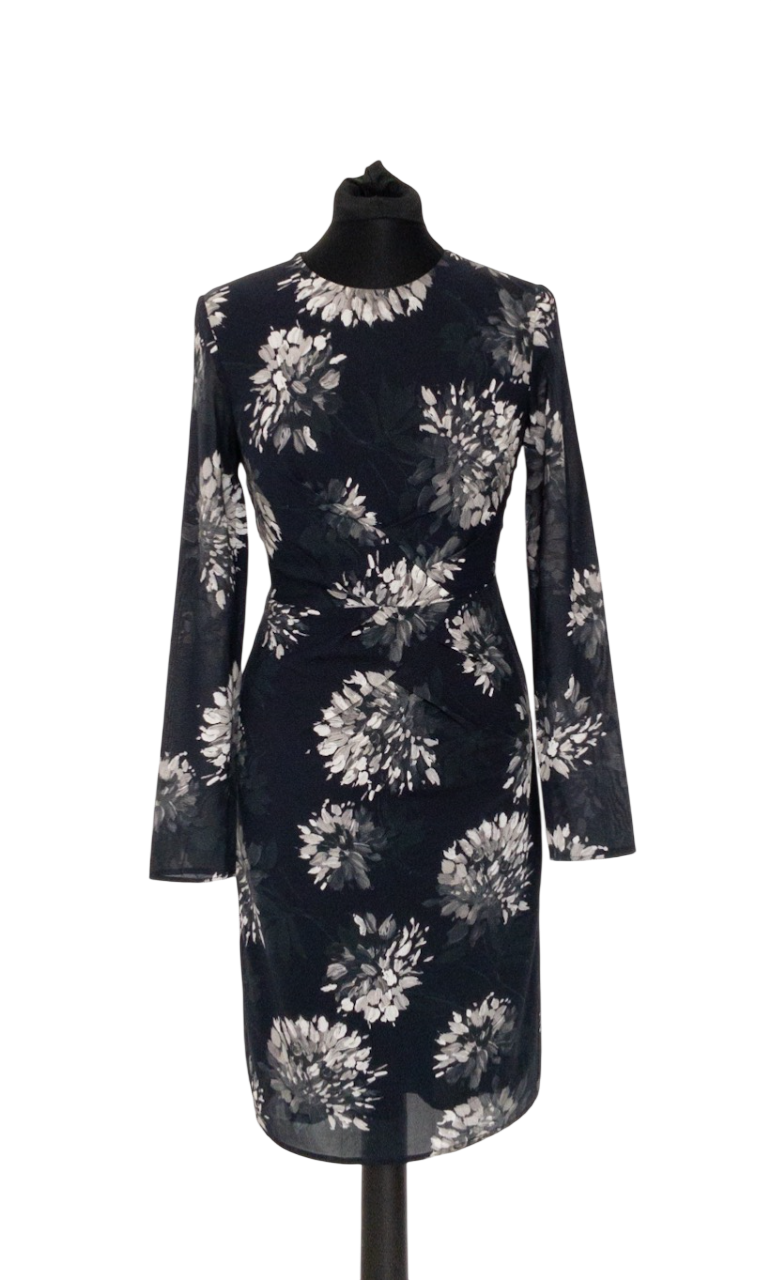 Whistles Blue Floral Brushstroke Silk Bodycon Dress UK 8