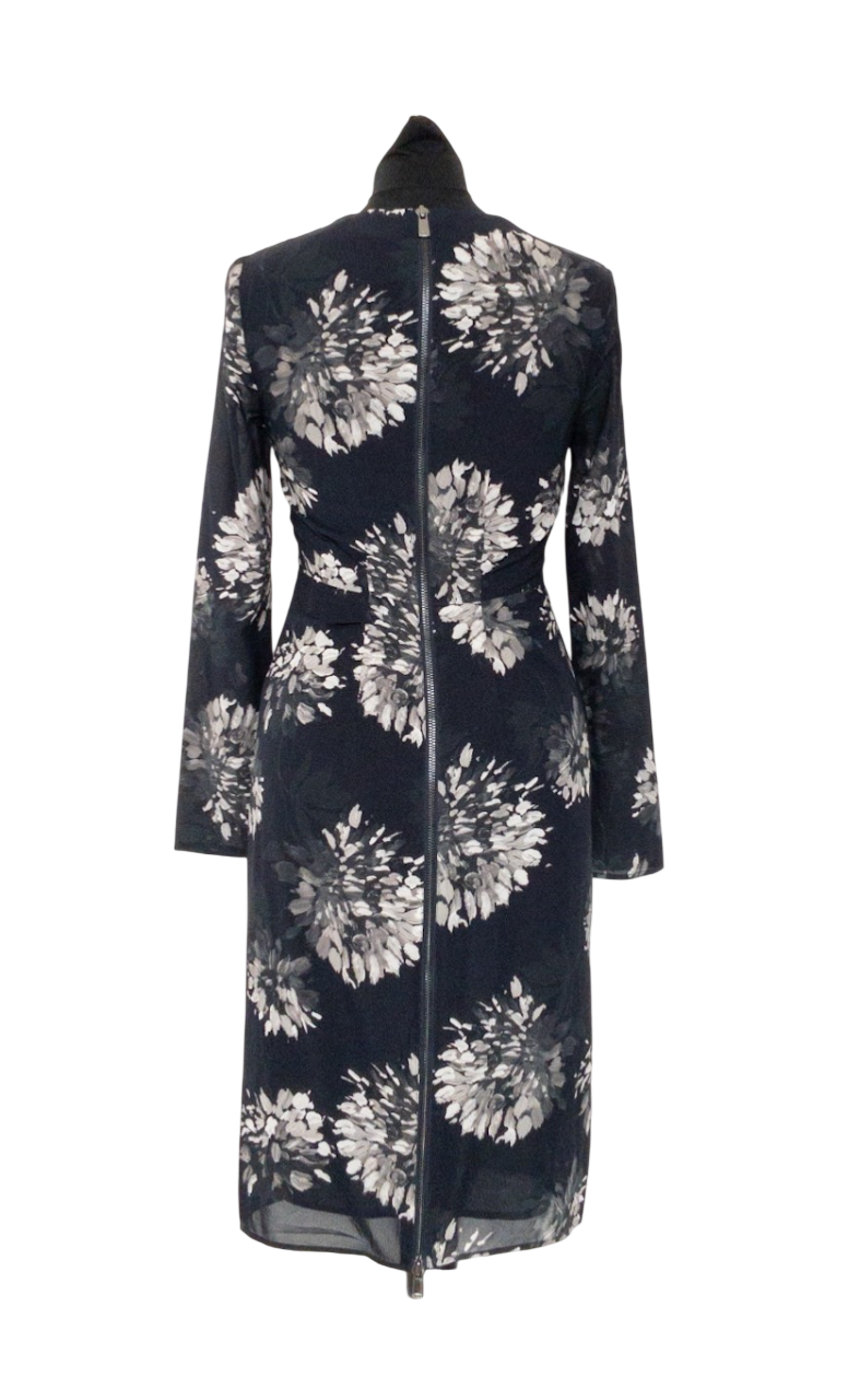 Whistles Blue Floral Brushstroke Silk Bodycon Dress UK 8