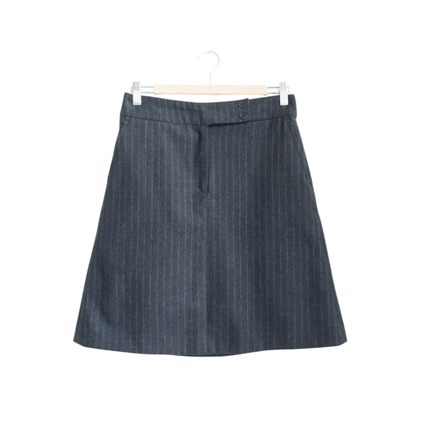 Jigsaw Grey Flannel Pinstripe Wool A-line Mini Skirt UK 10