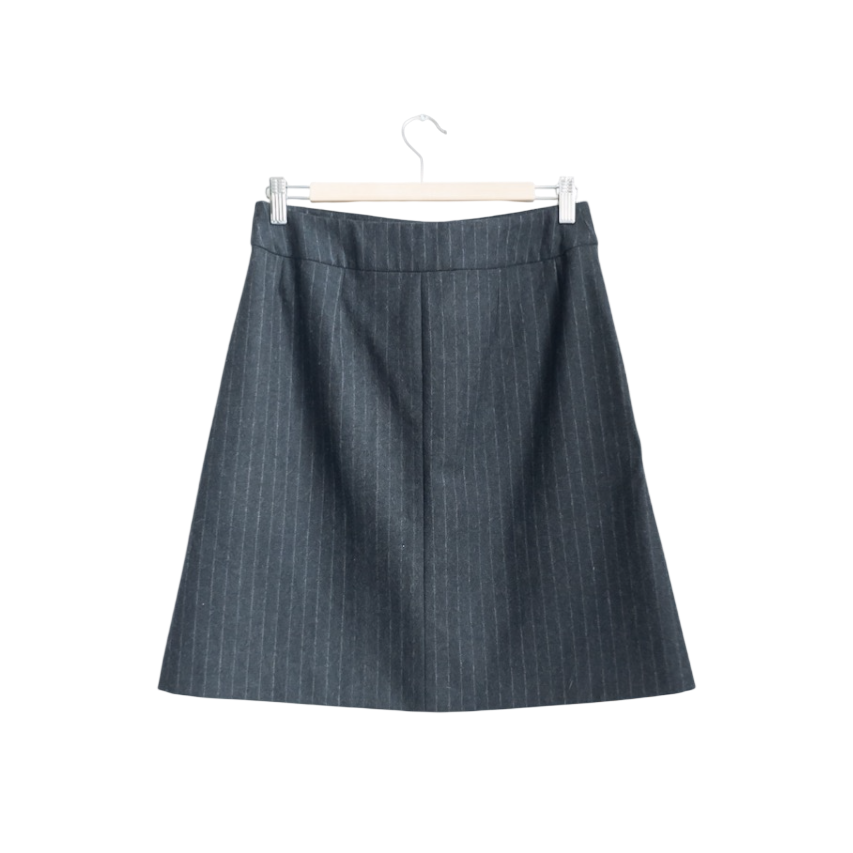 Jigsaw Grey Flannel Pinstripe Wool A-line Mini Skirt UK 10