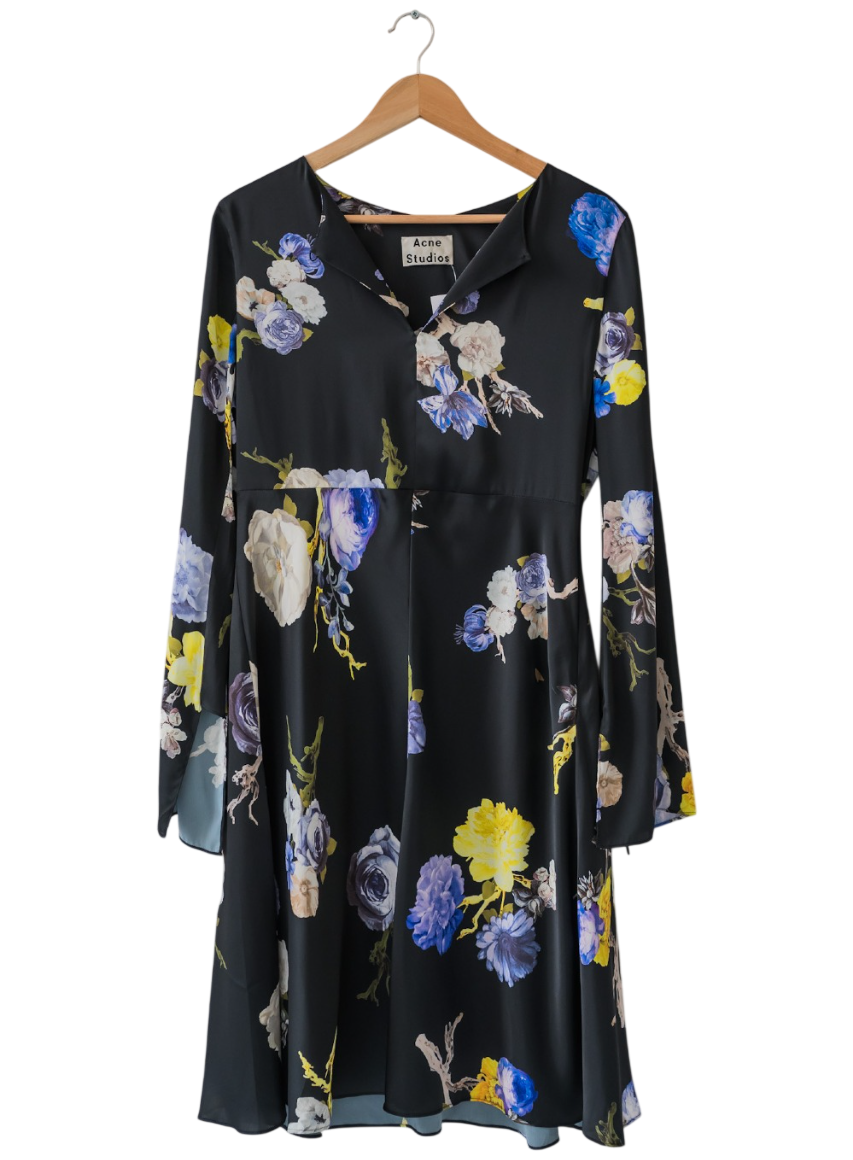 Acne Studios Black Floral Midi Dress UK 10
