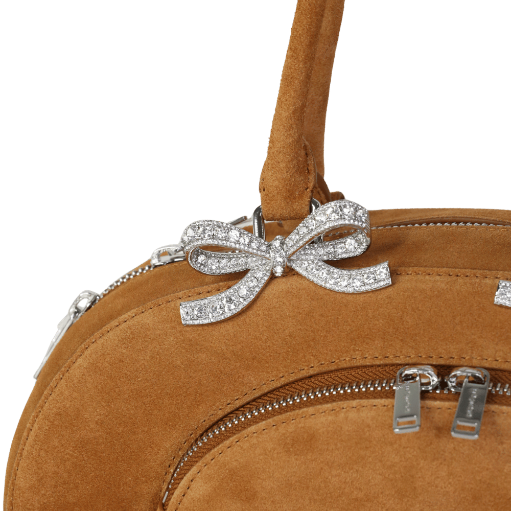 Self-Portrait Tan Brown Suede Embellished Bow-detail Suede Shoulder Bag