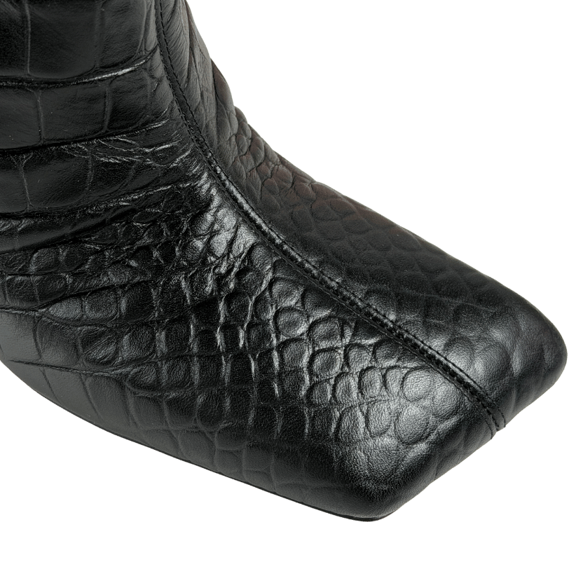 AMINA MUADDII Black Leather Croc Embossed Over-the Knee Boots UK 5 EU 38