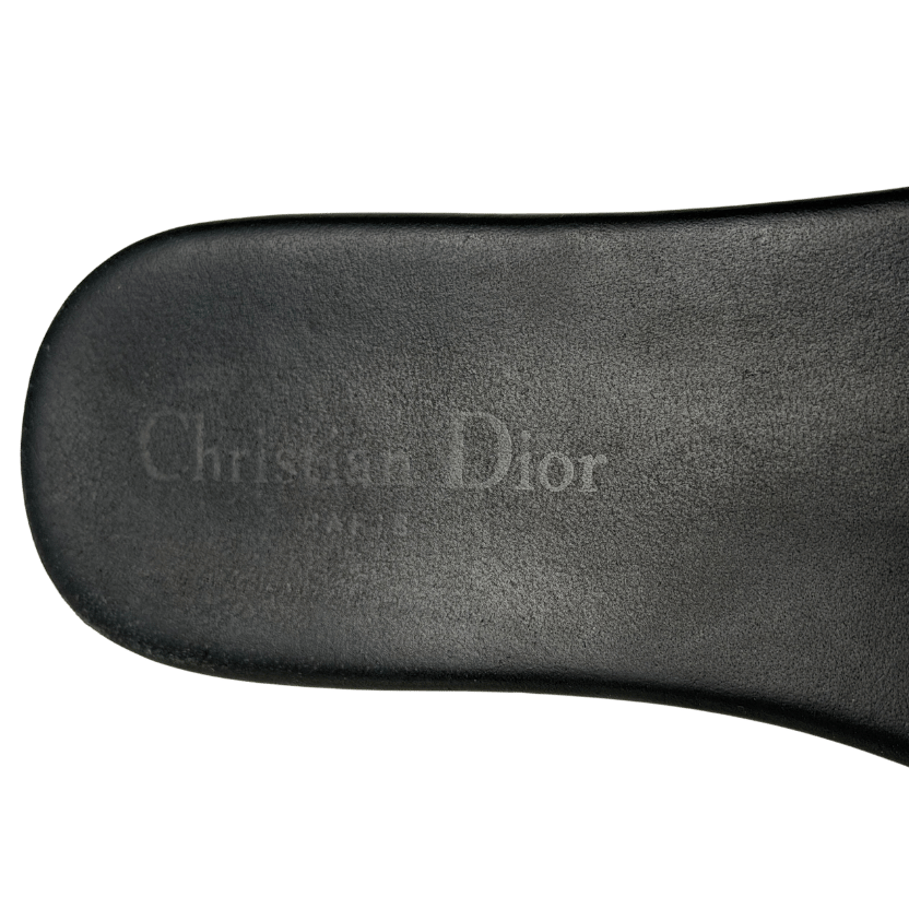 DIOR Black Black/silver Canvas Crystal Embellished Dway Flat Slides UK 5 EU 38